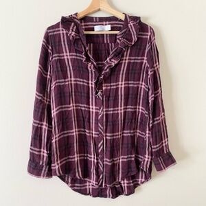 Time and Tru • Plaid Ruffle Button Down Top